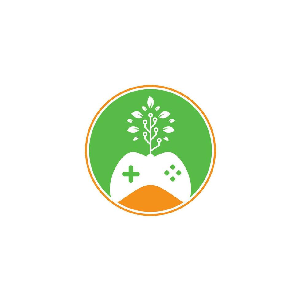 Game and tech tree logo design template. Gaming and leaf logo design template. vector