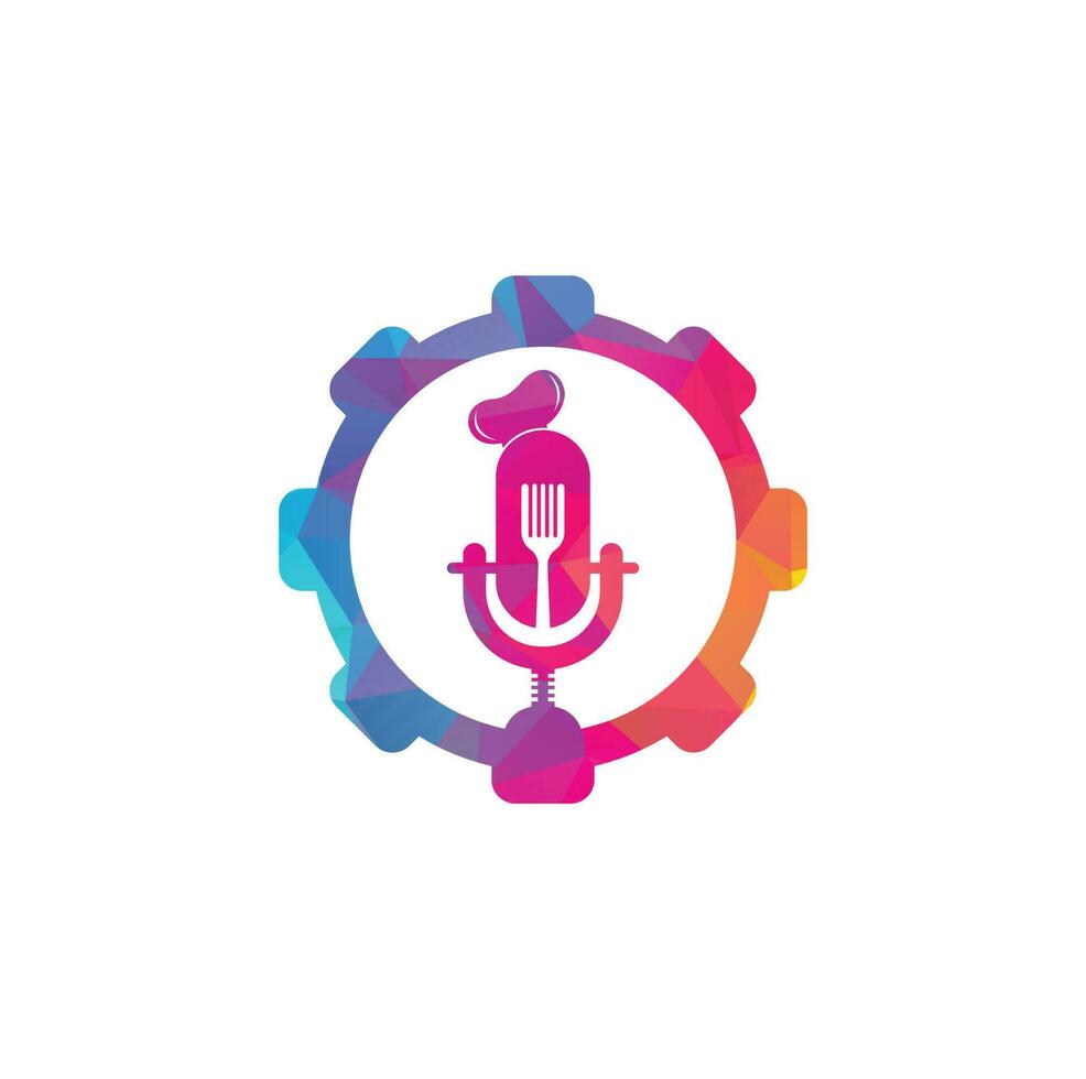plantilla de diseño de logotipo de concepto de forma de engranaje de podcast de chef. vector de diseño de logotipo de educación de chef
