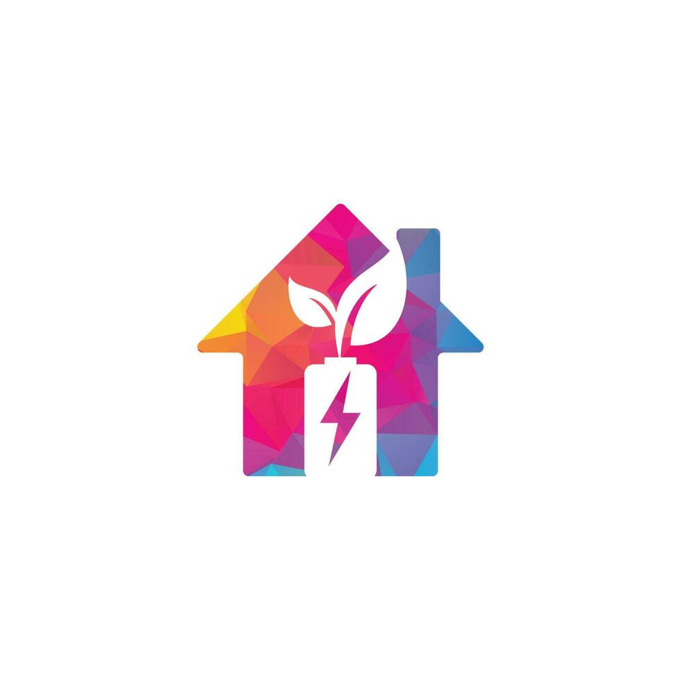 Battery leaves house shape concept vector logo design. Battery and leaf icon natural energy symbol design element logo template