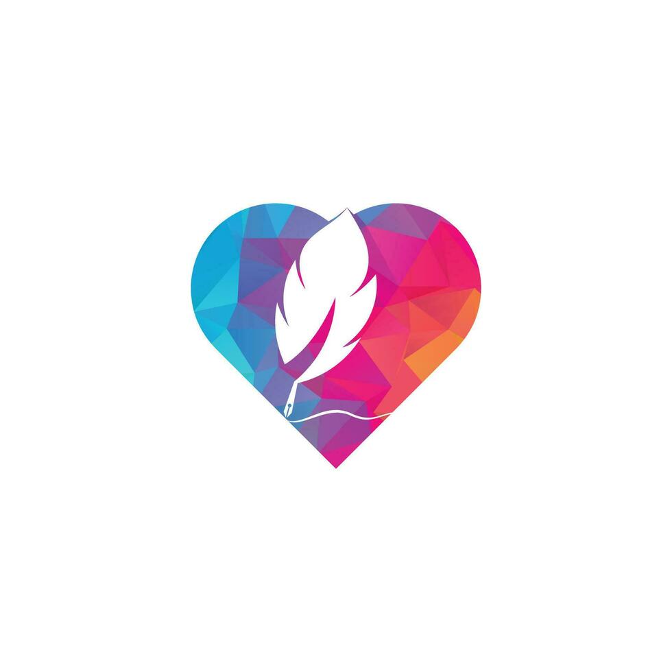 Feather Quill heart shape symbol vector design. Education and publication logo concept.