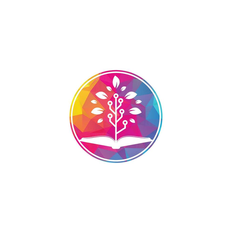 Education tech logo design vector. Book and tech tree logo design. vector