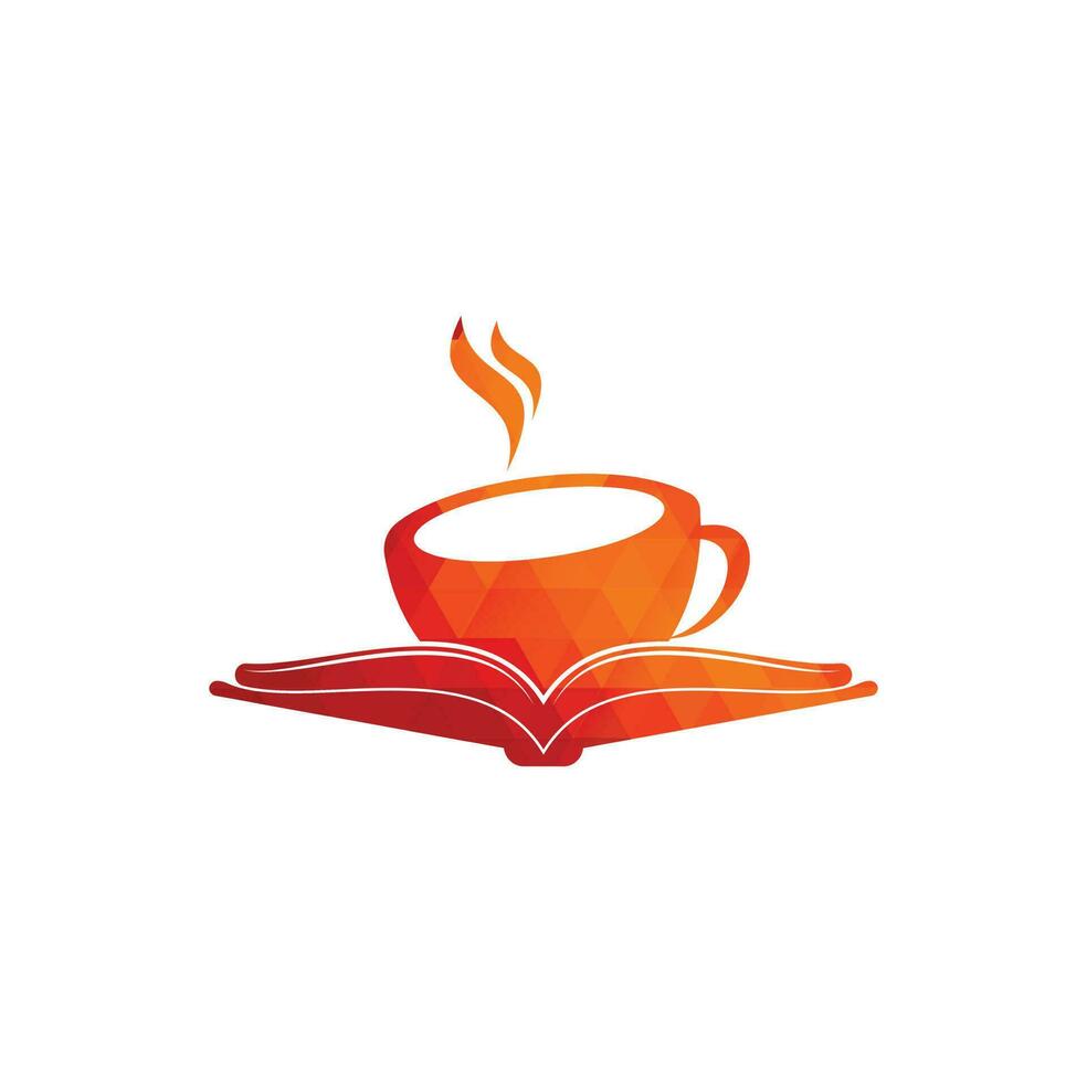 diseño del logotipo del vector del libro de café. logo icónico de la librería de té.