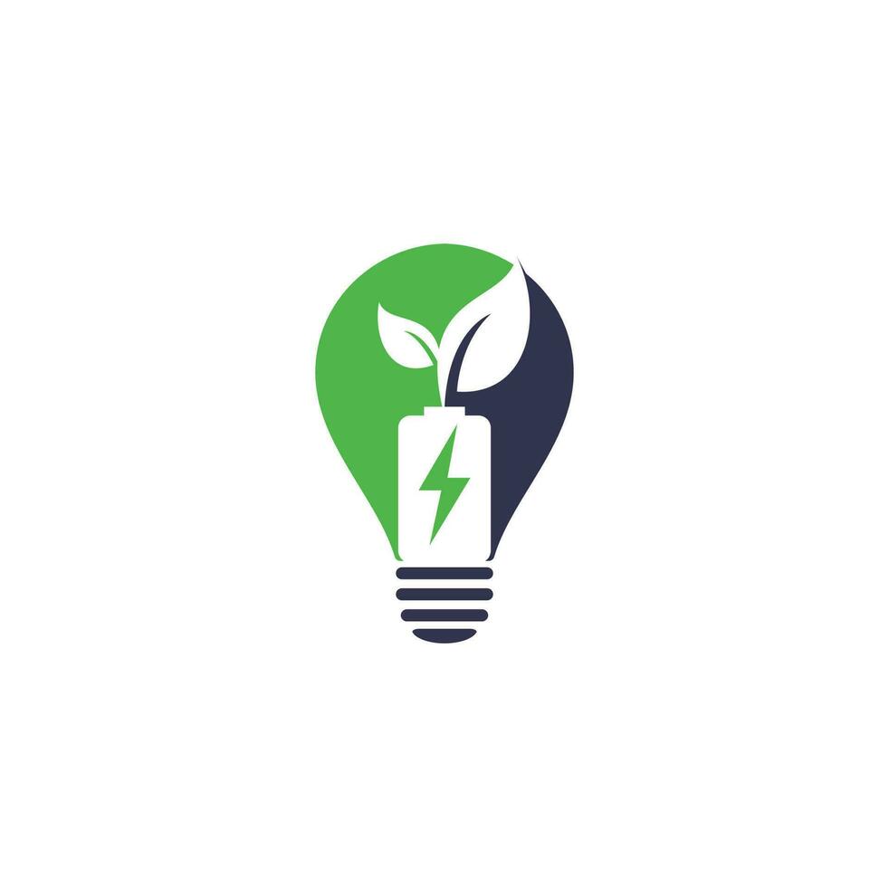 Battery leaves bulb shape concept vector logo design. Battery and leaf icon natural energy symbol design element logo template