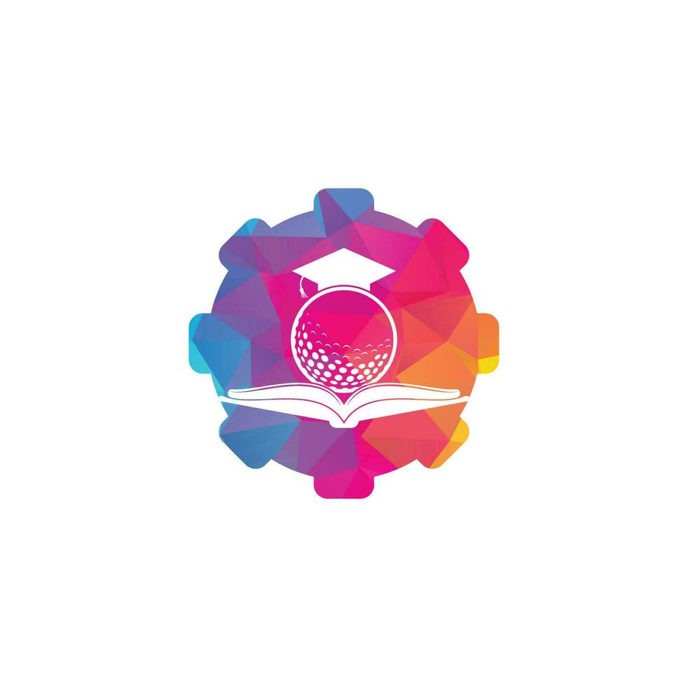 vector de diseño de logotipo de forma de engranaje de golf de libro de graduación. elemento de diseño de logotipo de icono de libro de golf