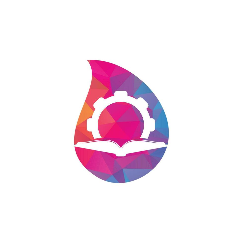 Gear Book drop shape concept logo design template. Book and gear logo design vector