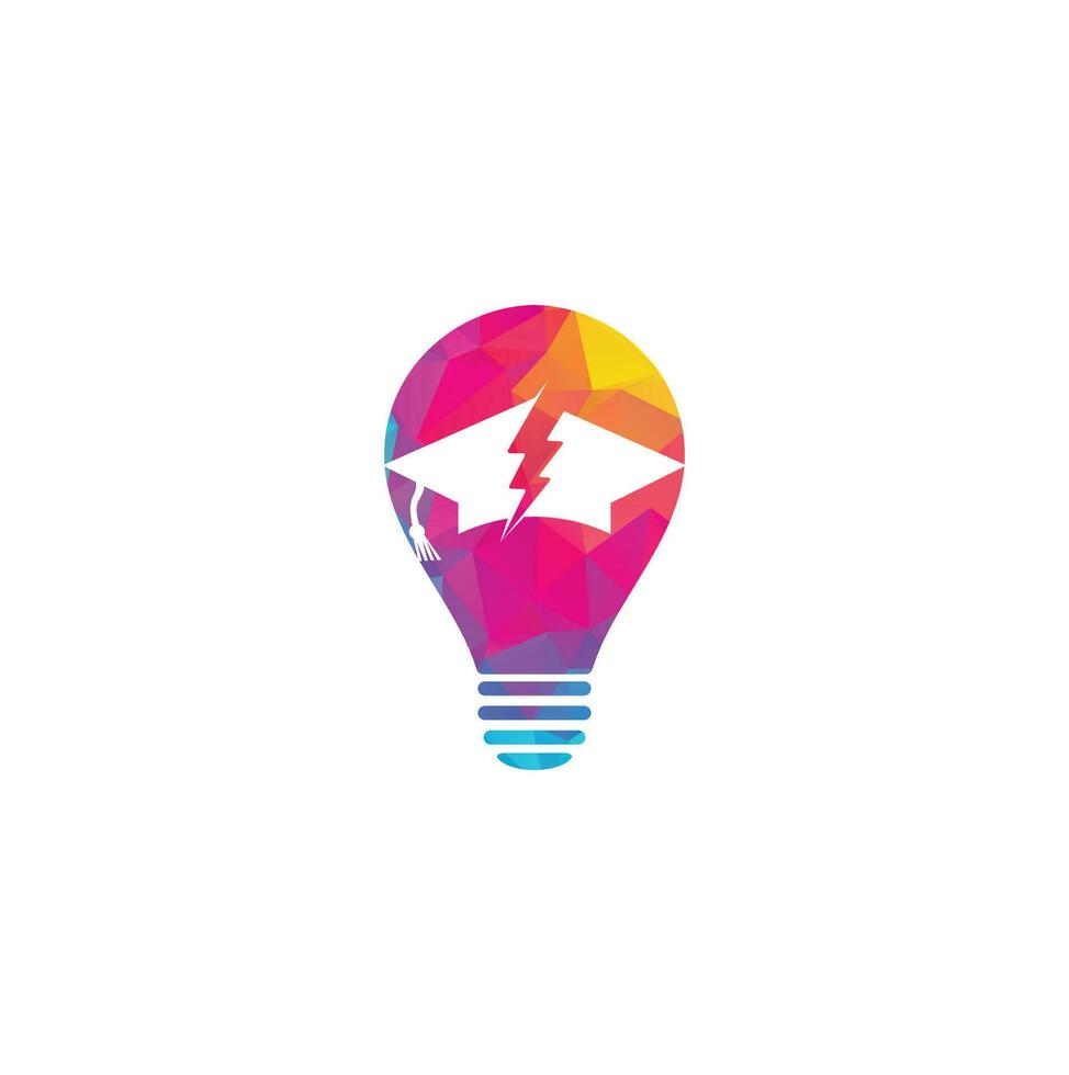 Flash education cap bulb shape concept vector logo template. Thunder and hat symbol icon