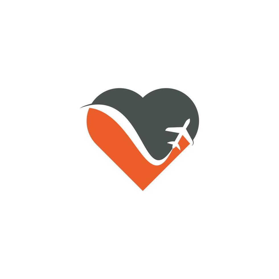 Airplane Travel heart shape concept Logo. vector