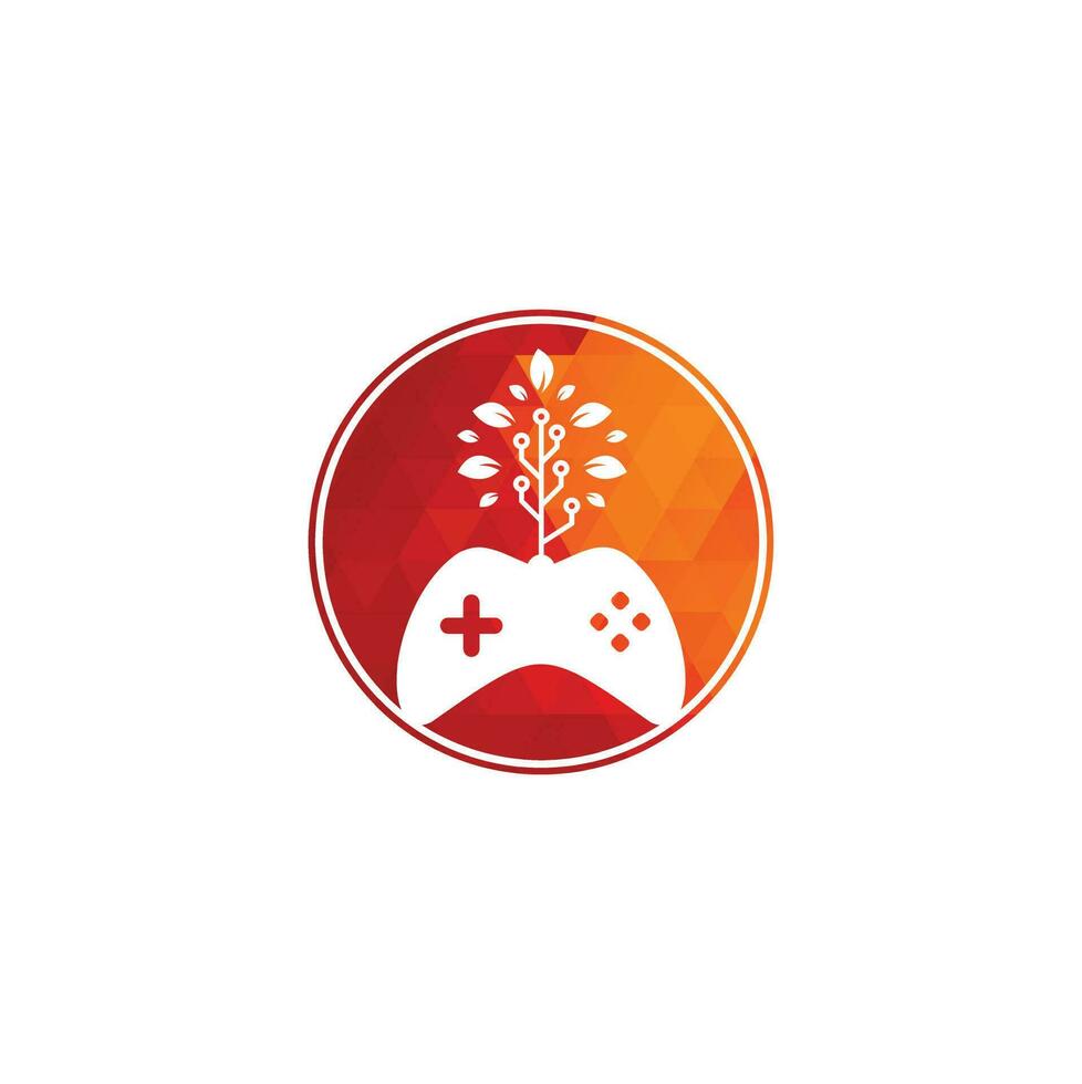 Game and tech tree logo design template. Gaming and leaf logo design template. vector