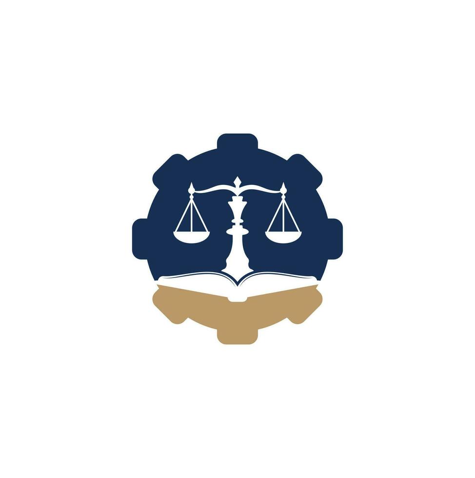 diseño de logotipo de concepto de forma de engranaje de educación legal. vector libra y combinación de logotipo de libro abierto.