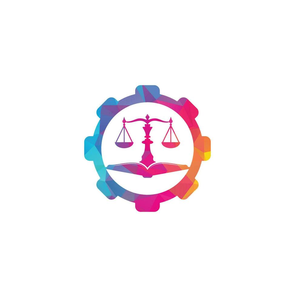 Law education gear shape concept logo design. Vector Libra and open book logo combination.