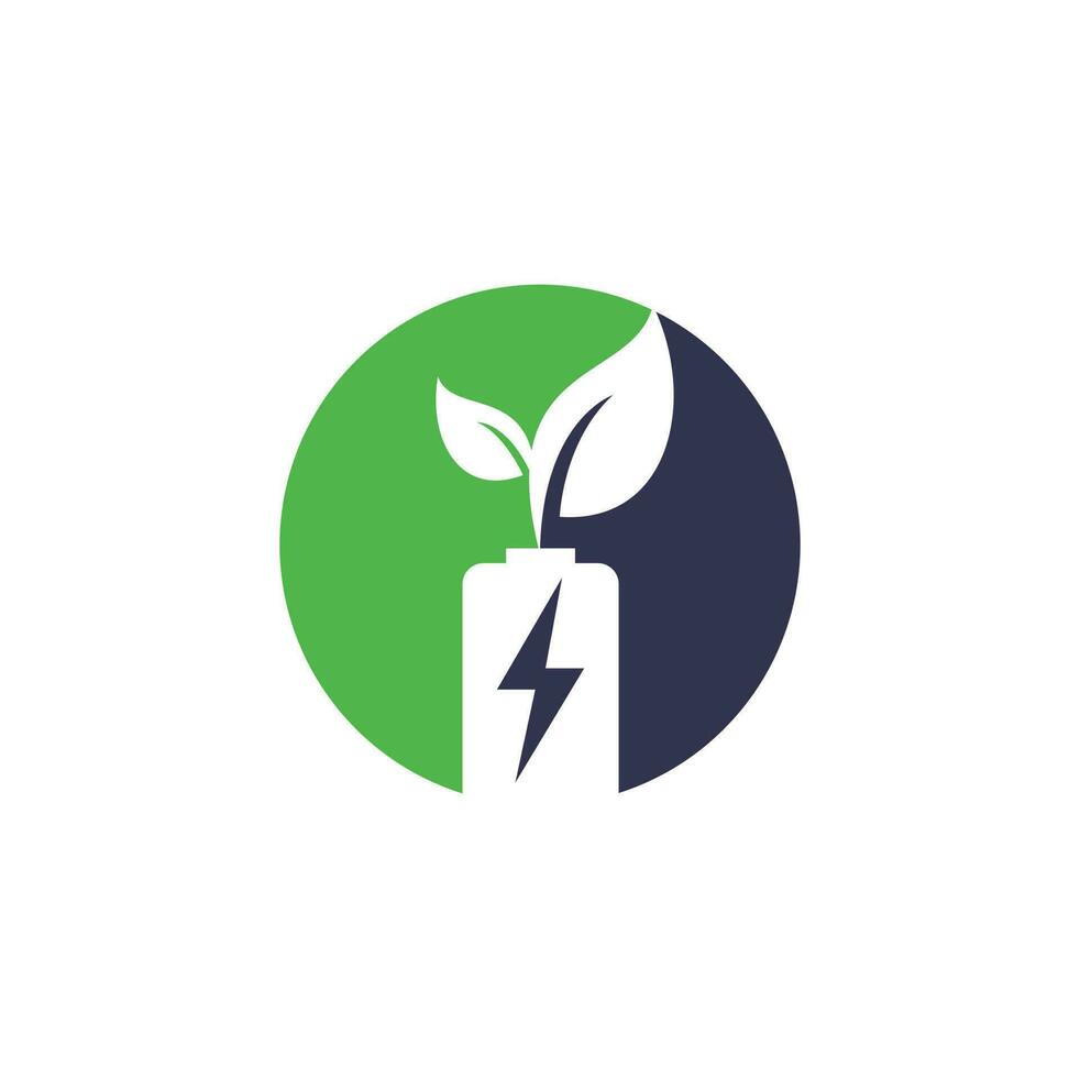 Battery leaves vector logo design. Battery and leaf icon natural energy symbol design element logo template