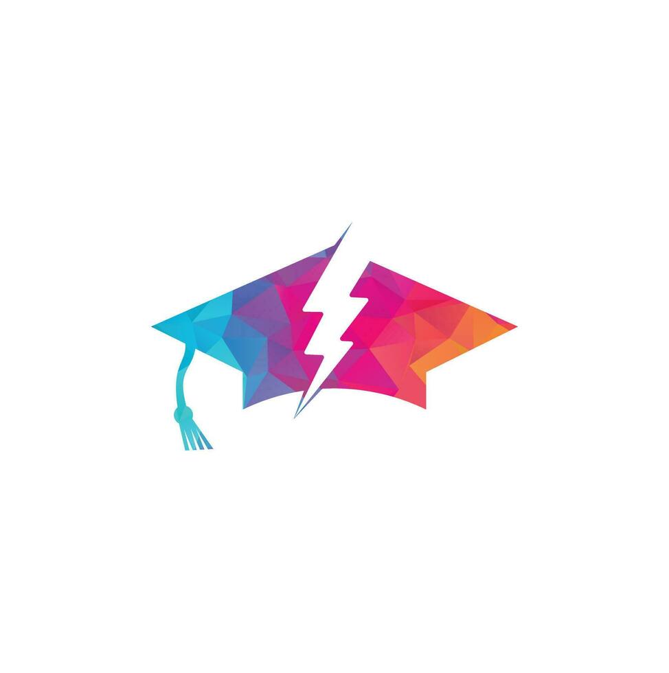 Flash education cap vector logo template. Thunder and hat symbol icon.