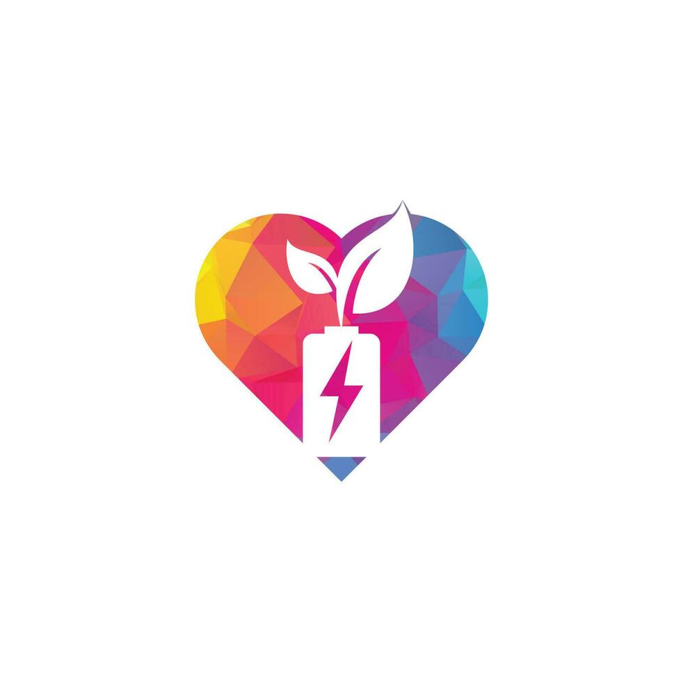Battery leaves heart shape concept vector logo design. Battery and leaf icon natural energy symbol design element logo template