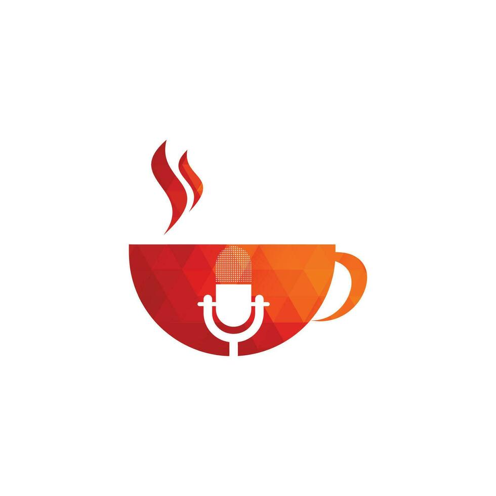 Coffee podcast logo design template, microphone classic and coffee cup vector
