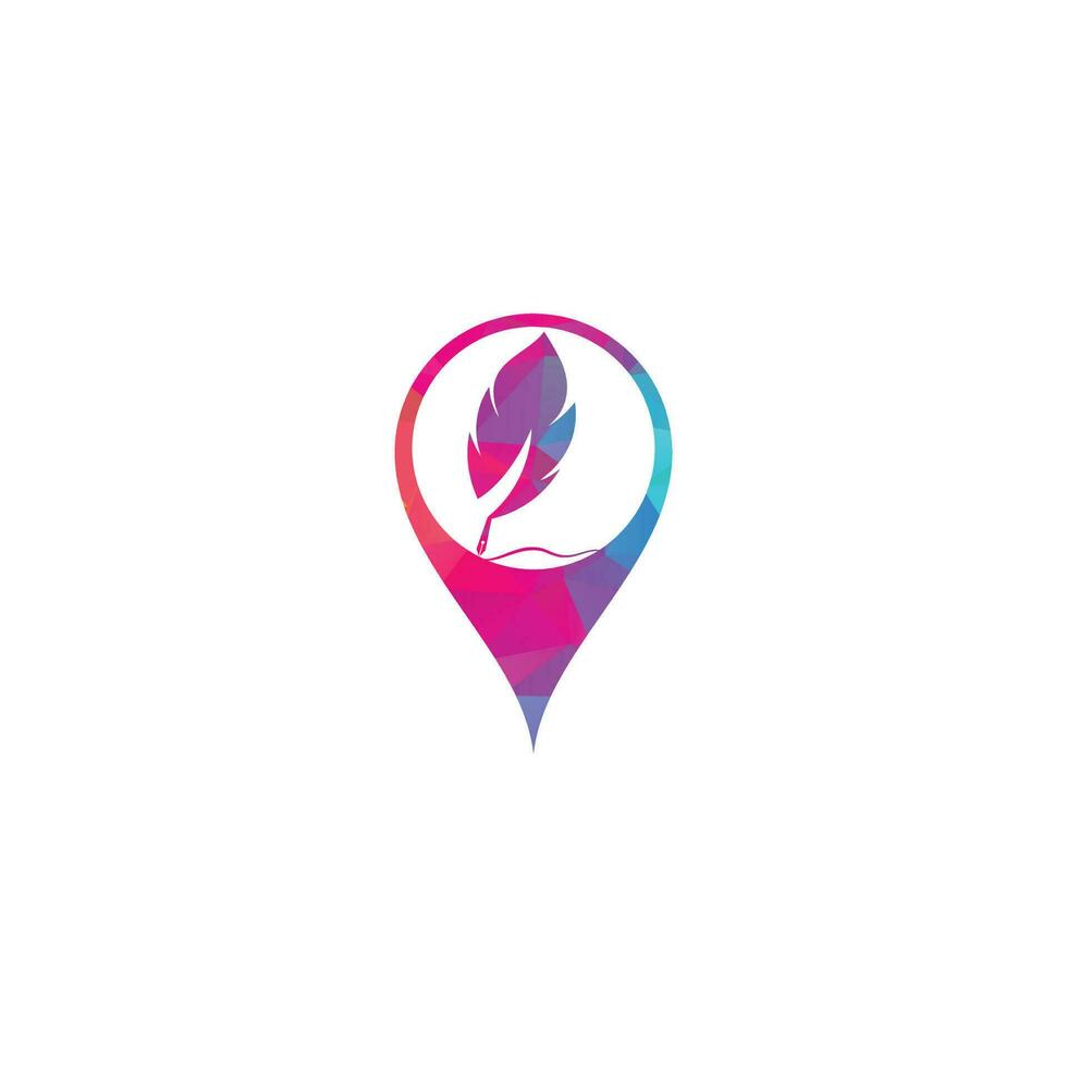 Feather Quill map pin shape concept symbol vector design. Education and publication logo concept.