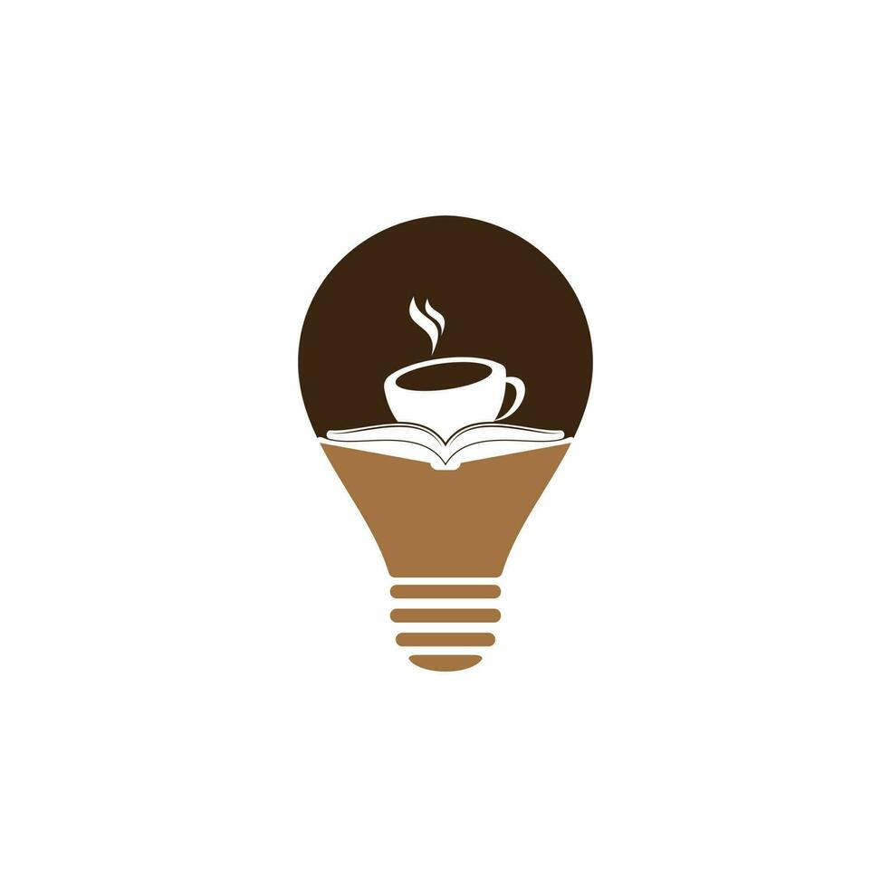 café libro bulbo forma concepto vector logo diseño. logo icónico de la librería de té.