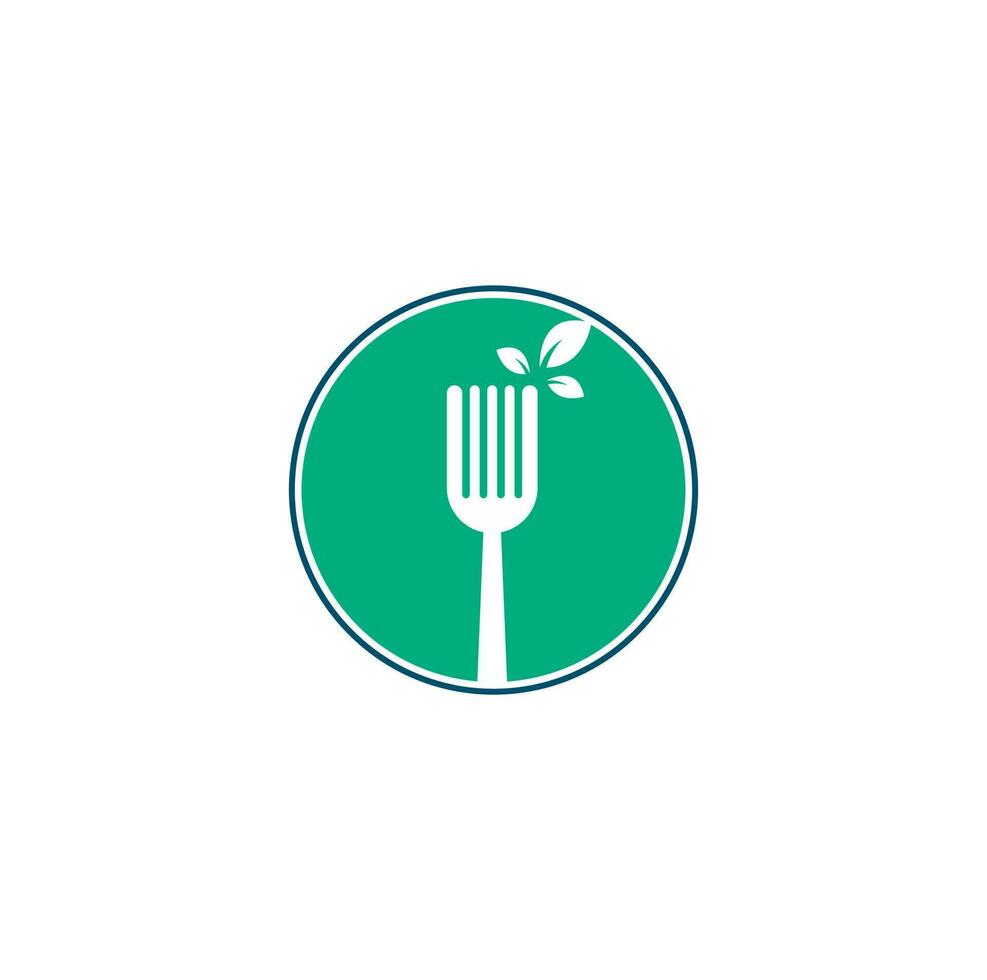 diseño de logotipo de alimentos saludables. icono del logotipo de horquilla y hoja. vector