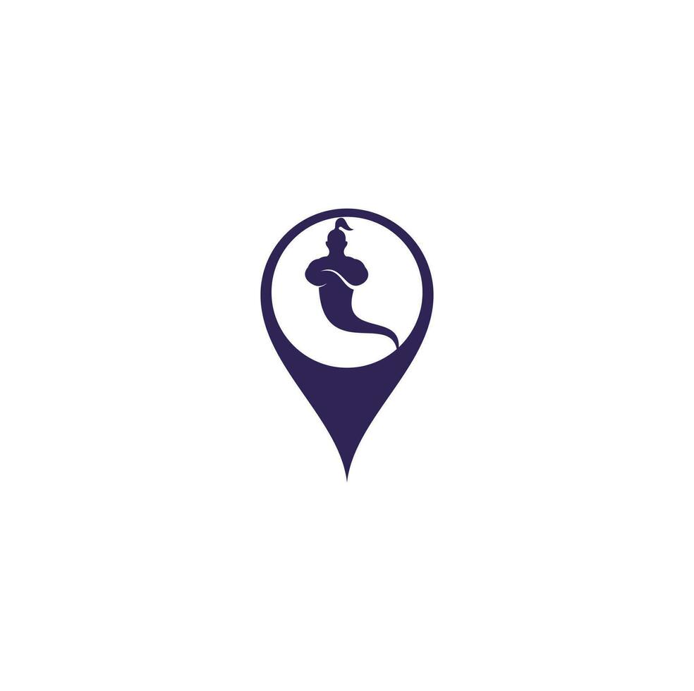 Genie map pin shape concept Logo Design. Magic Fantasy genie concept logo. vector