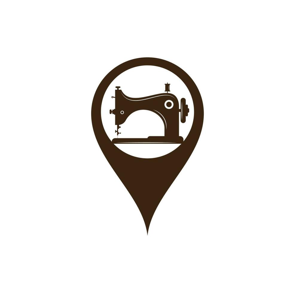 Manual sew machine map pin shape concept logo icon. Simple illustration of manual sew machine icon. vector