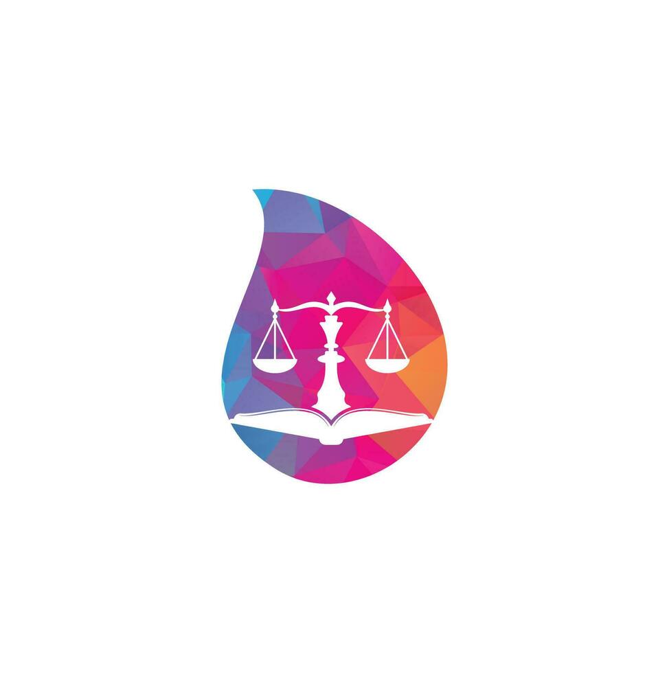 diseño de logotipo de concepto de forma de gota de educación legal. vector libra y combinación de logotipo de libro abierto.