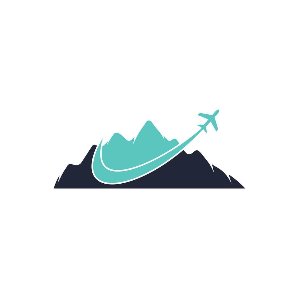 Airplane and Mountain Vector logo design. Travel logo design. plane with mountain logo