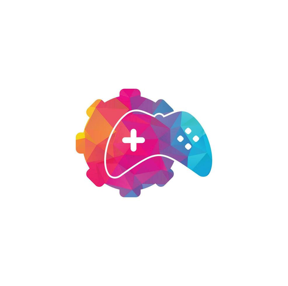 juego con vector de plantilla de logotipo de engranaje. icono de diseño de joystick. logotipo del juego de engranajes