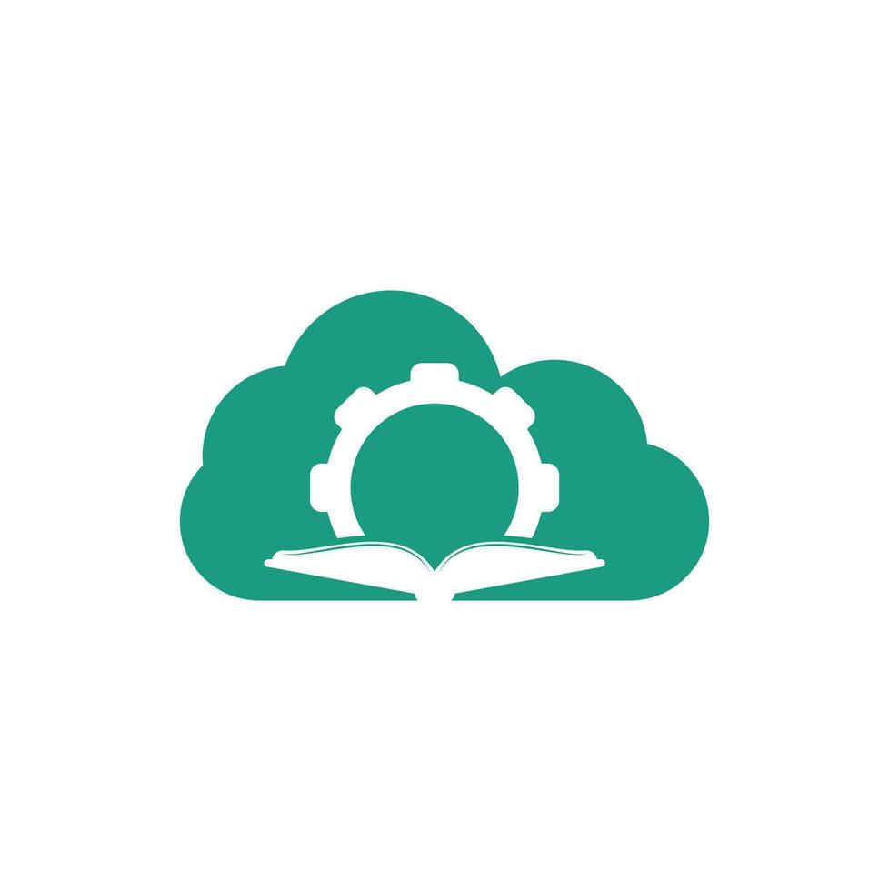 plantilla de diseño de logotipo de concepto de forma de nube de libro de engranajes. diseño de logotipo de libro y equipo vector