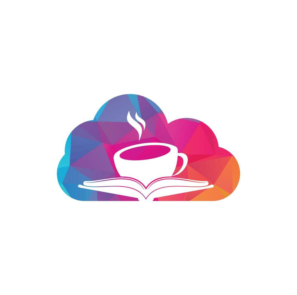 Coffee book cloud shape concept vector logo design. Tea Book Store Iconic Logo.