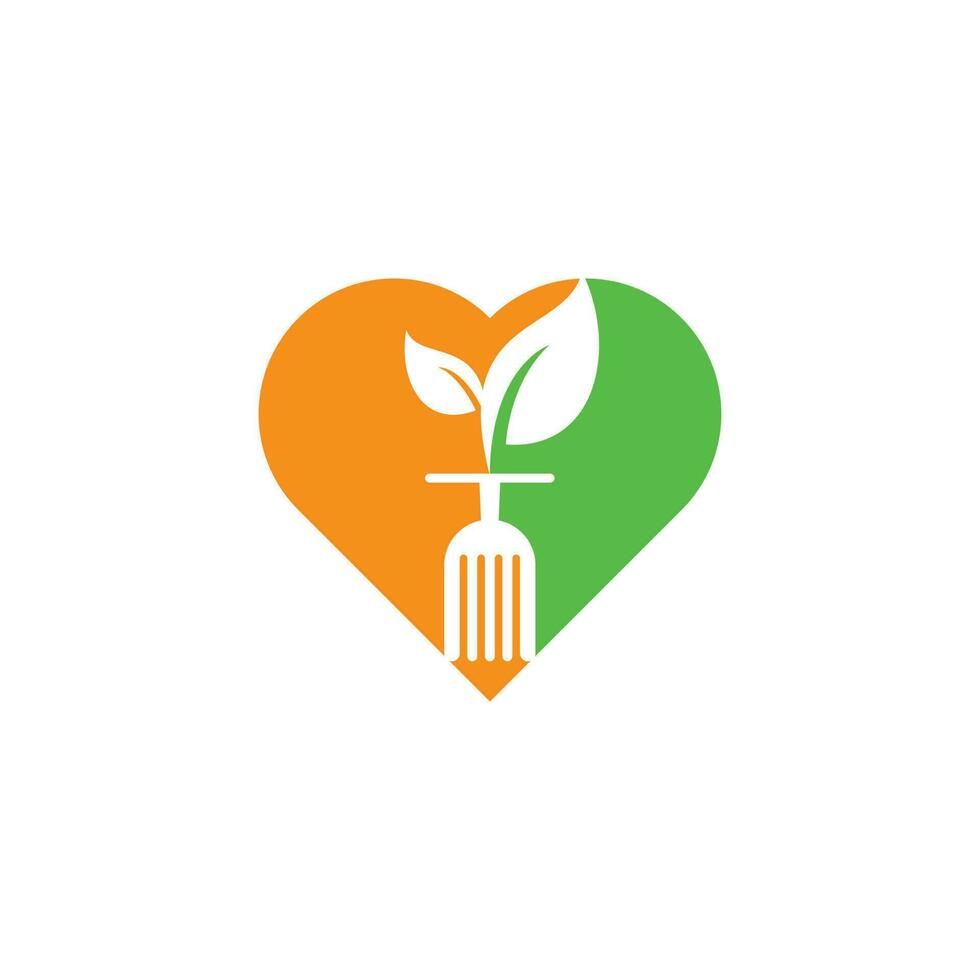 Healthy food heart shape concept logo template. Organic food logo with spoon and leaf symbol. vector