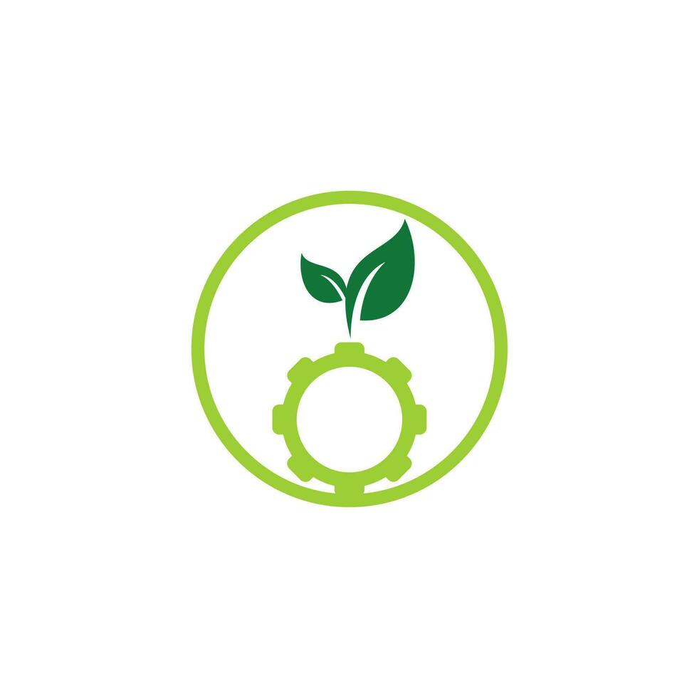 Gear leaf vector logo design. Green eco energy, technology and industry.