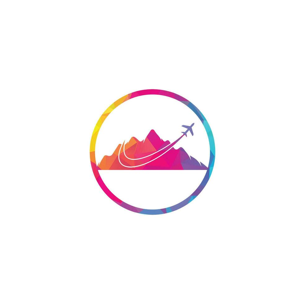 diseño de logotipo vectorial de avión y montaña. diseño de logotipo de viaje. avión con logo de montaña vector