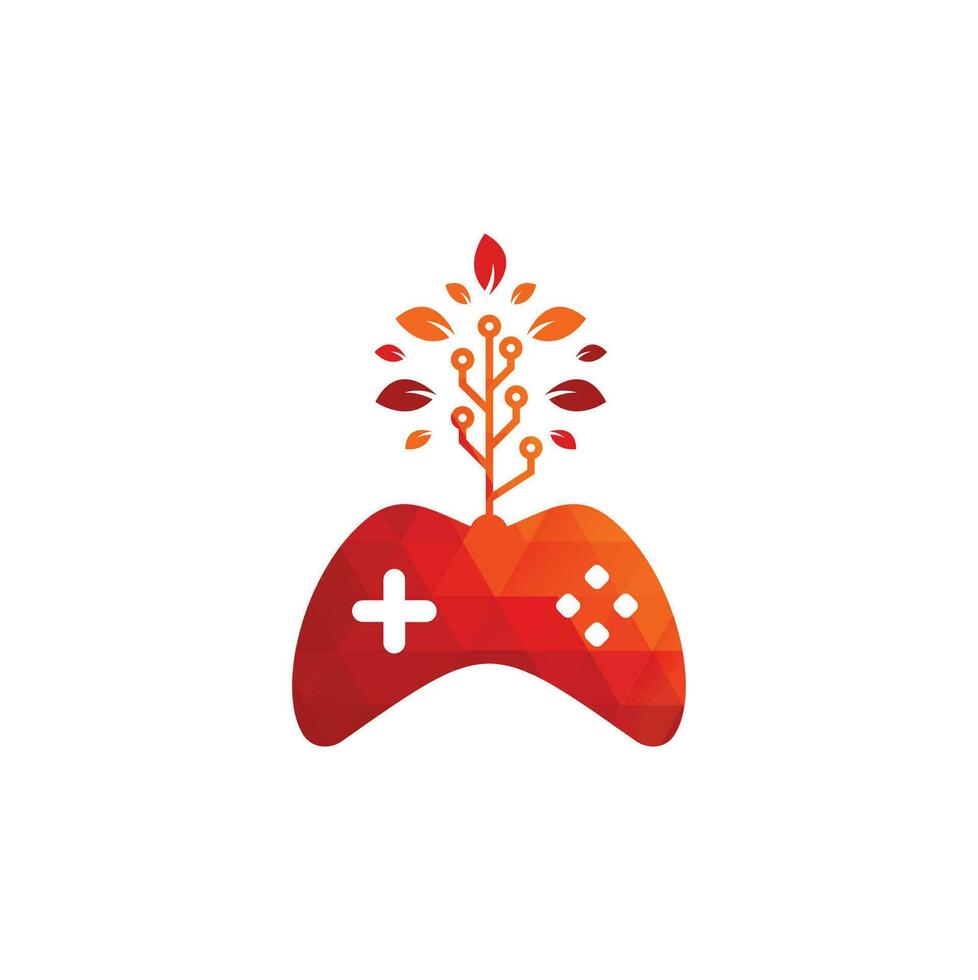 Game and tech tree logo design template. Gaming and leaf logo design template. vector