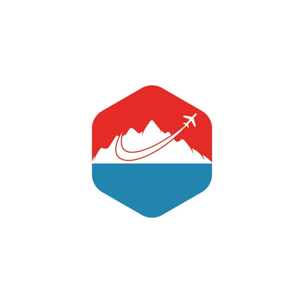 Airplane and Mountain Vector logo design. Travel logo design. plane with mountain logo