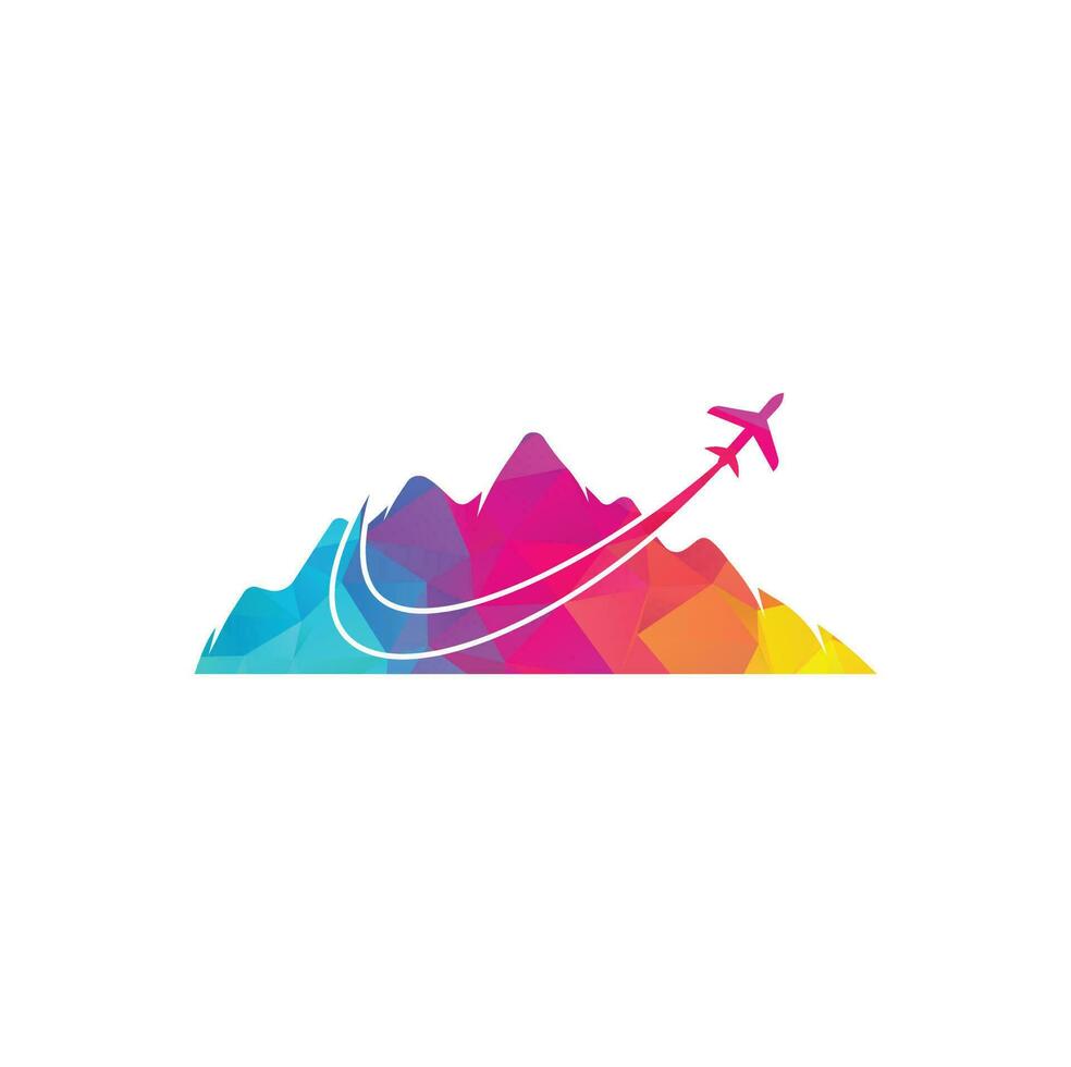 diseño de logotipo vectorial de avión y montaña. diseño de logotipo de viaje. avión con logo de montaña vector