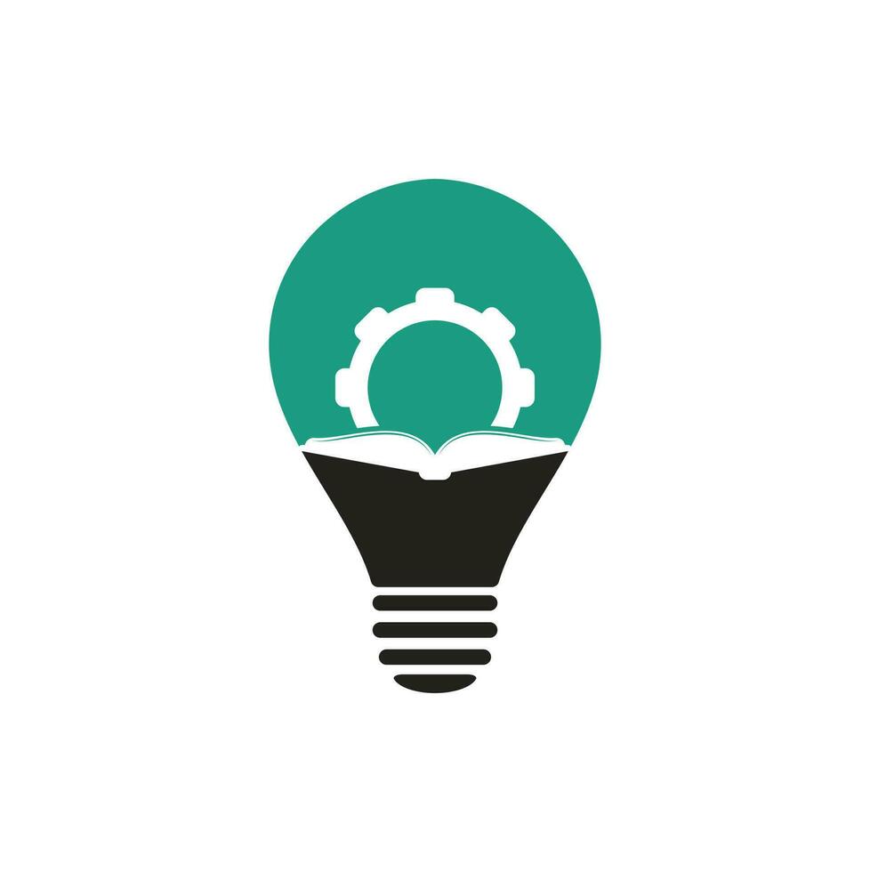 Gear Book bulb shape concept logo design template. Book and gear logo design vector