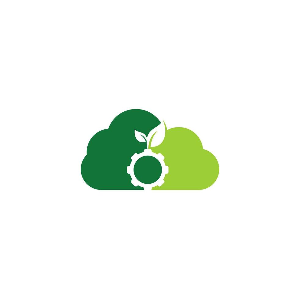 Gear leaf cloud shape concept vector logo design. Green eco energy, technology and industry.