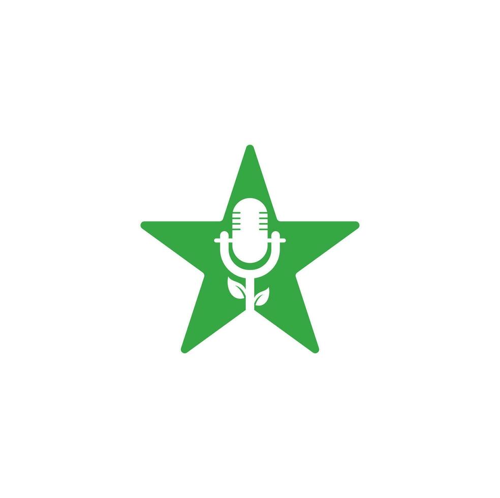 plantilla de diseño de logotipo de concepto de forma de estrella de podcast de hoja. vector de plantilla de logotipo de podcast de naturaleza. logotipo de la naturaleza del podcast.