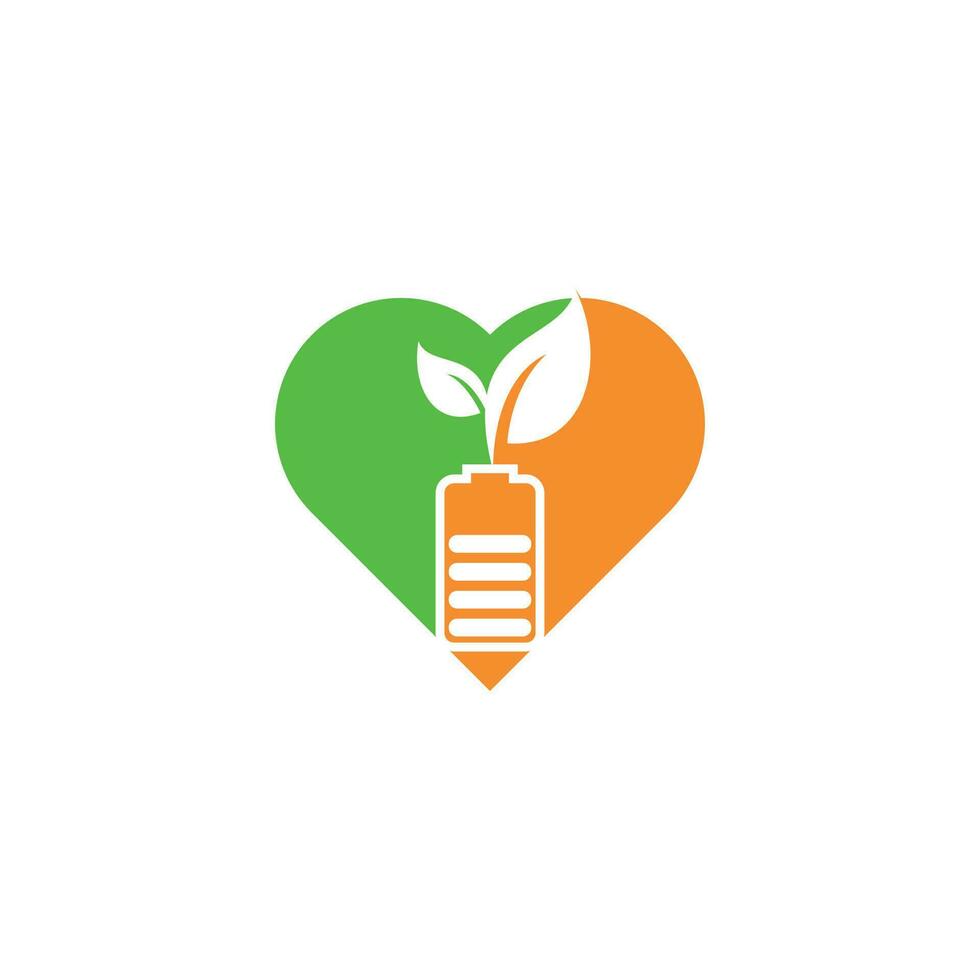 Battery leaves heart shape concept vector logo design. Battery and leaf icon natural energy symbol design element logo template