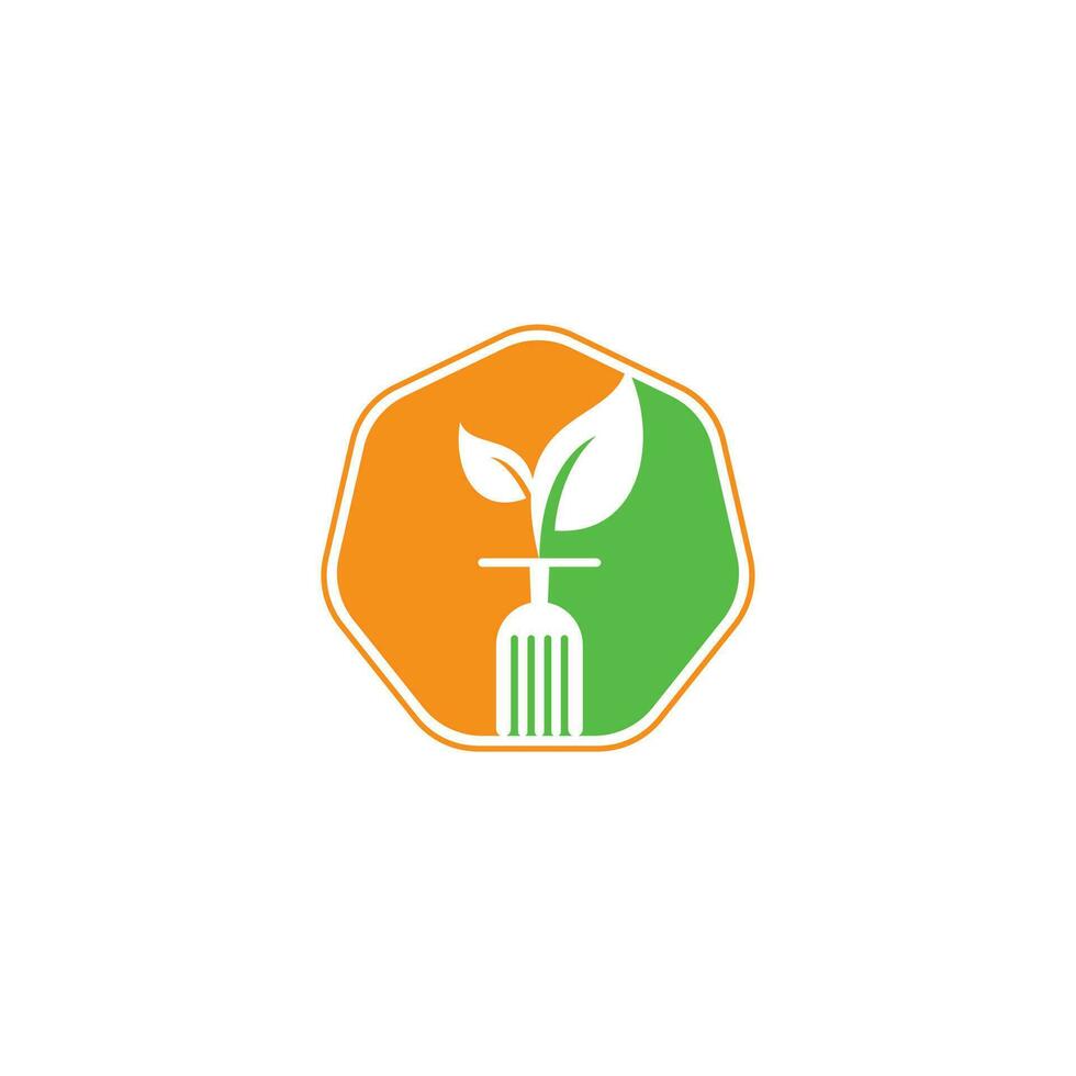 Healthy food logo template. Organic food logo with spoon and leaf symbol. vector