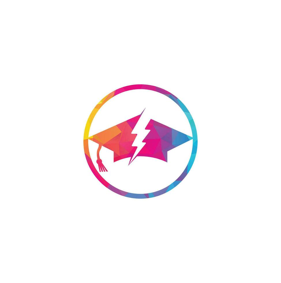 Flash education cap vector logo template. Thunder and hat symbol icon.