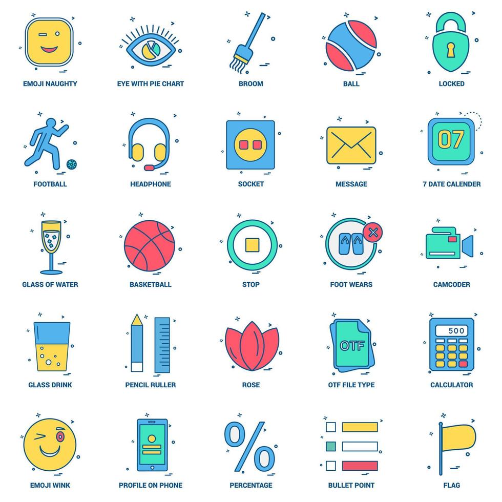 25 Business Concept Mix Flat Color Icon set vector