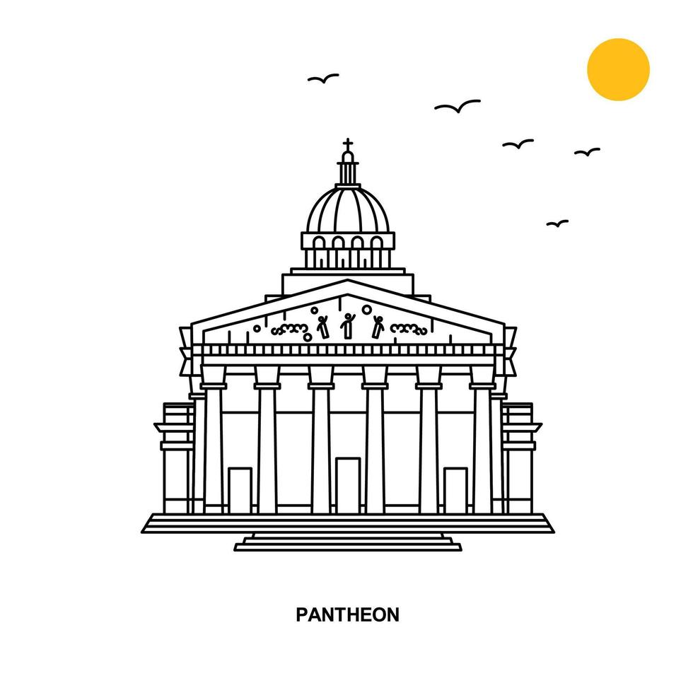 PANTHEON Monument World Travel Natural illustration Background in Line Style vector