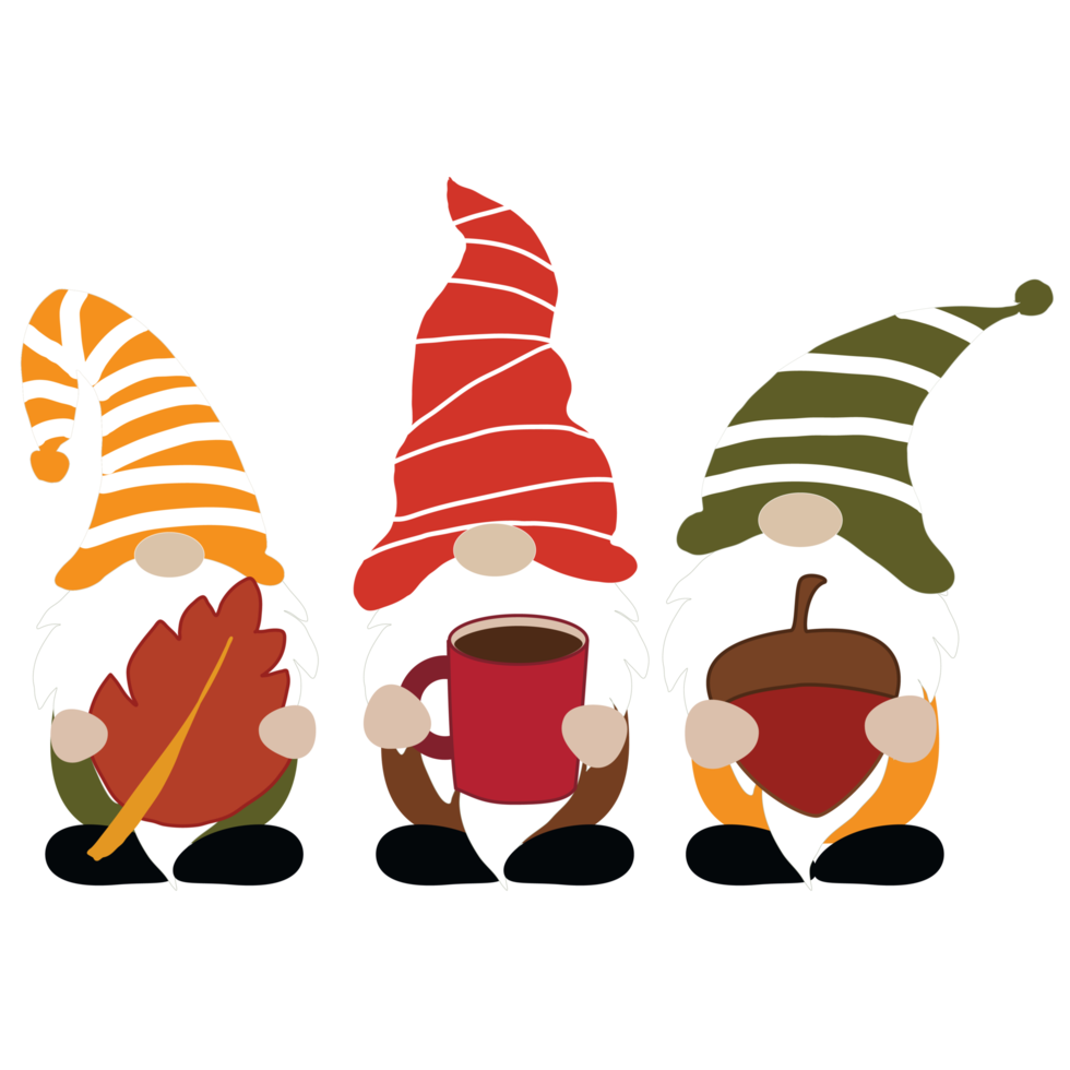 gnomos de otoño con elementos de otoño. diseño de camisa de otoño. diseño de camiseta de gnomos de otoño diy. gnomos con hojas, calabaza. sublimación de otoño. png