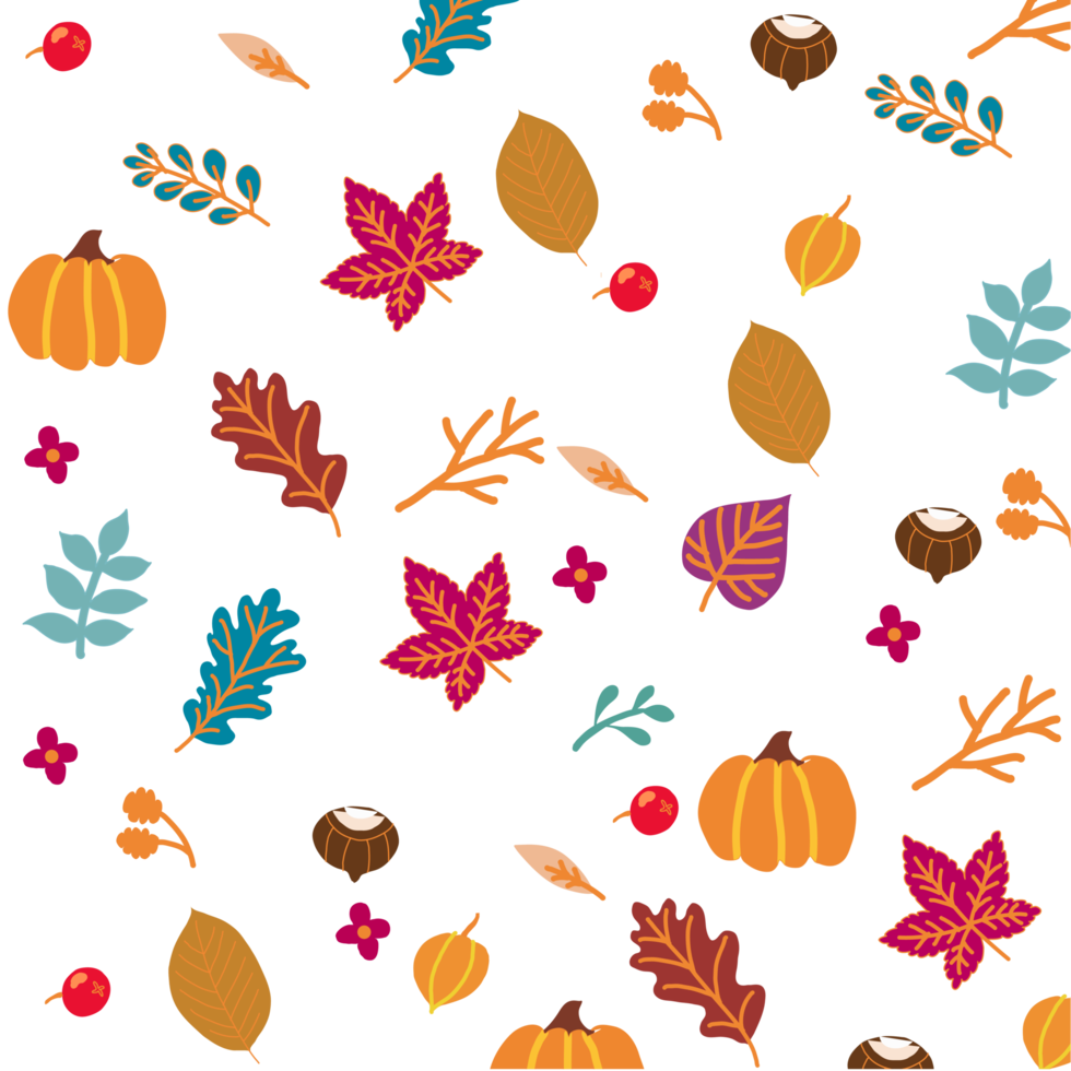 Autumn leaves colorful flat set of maple, oak, birch, bush, grass, yellow orange autumn trees and autumn bushes icons with golden autumn foliage leaves. png