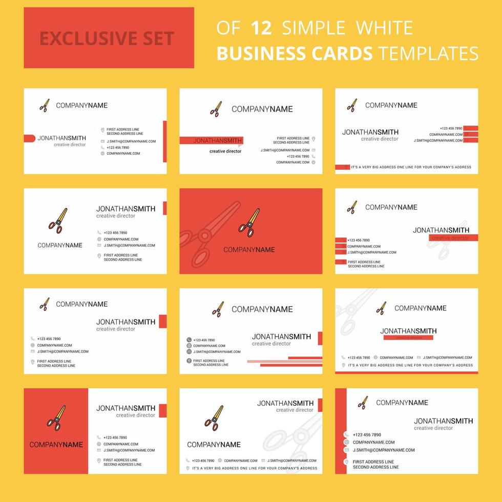 Set of 12 Scissor Creative Busienss Card Template Editable Creative logo and Visiting card background vector