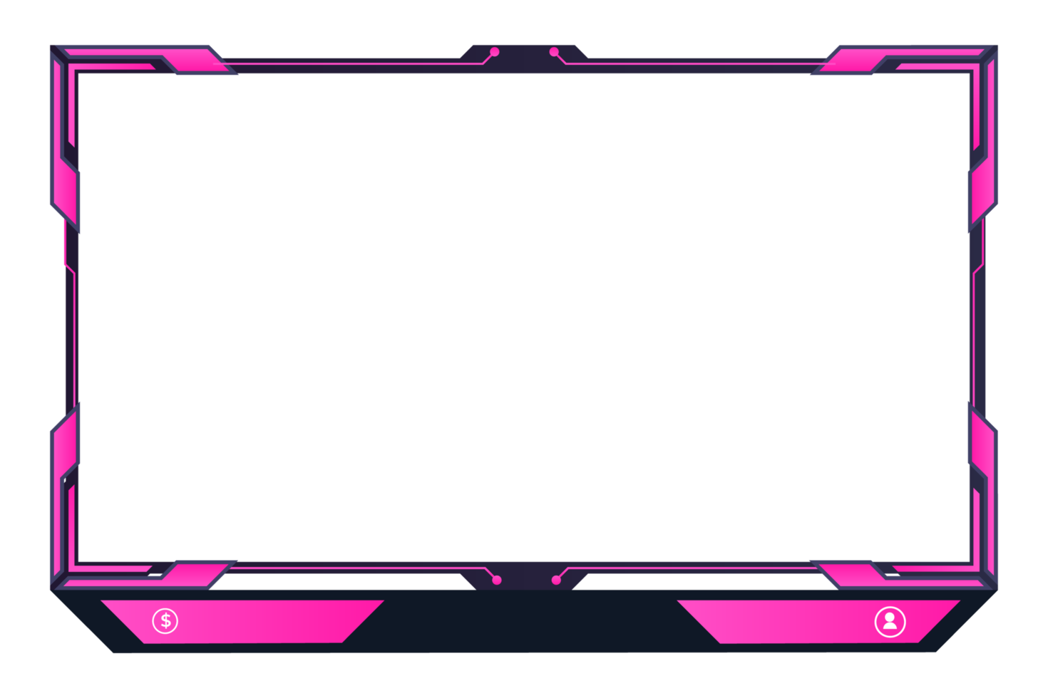 modern strömning skärm gränssnitt dekoration för flicka spelare. trogen gaming täcka över bild med abstrakt former och knappar. leva gaming skärm gräns png med rosa Färg former.