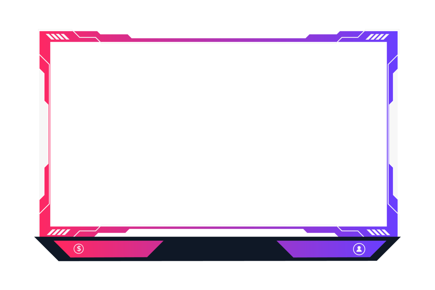 Online gaming screen panel and border design for gamers with colorful buttons. Live streaming overlay decoration with girly pink and blue color shades. Live broadcast elements PNG image.