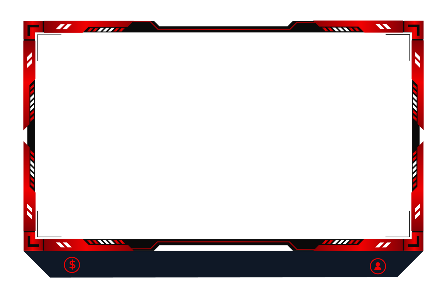 Futuristic gaming overlay image with abstract shapes. Modern gaming overlay and online screen panel PNG on a transparent background. Live streaming overlay and broadcast border design with red color.