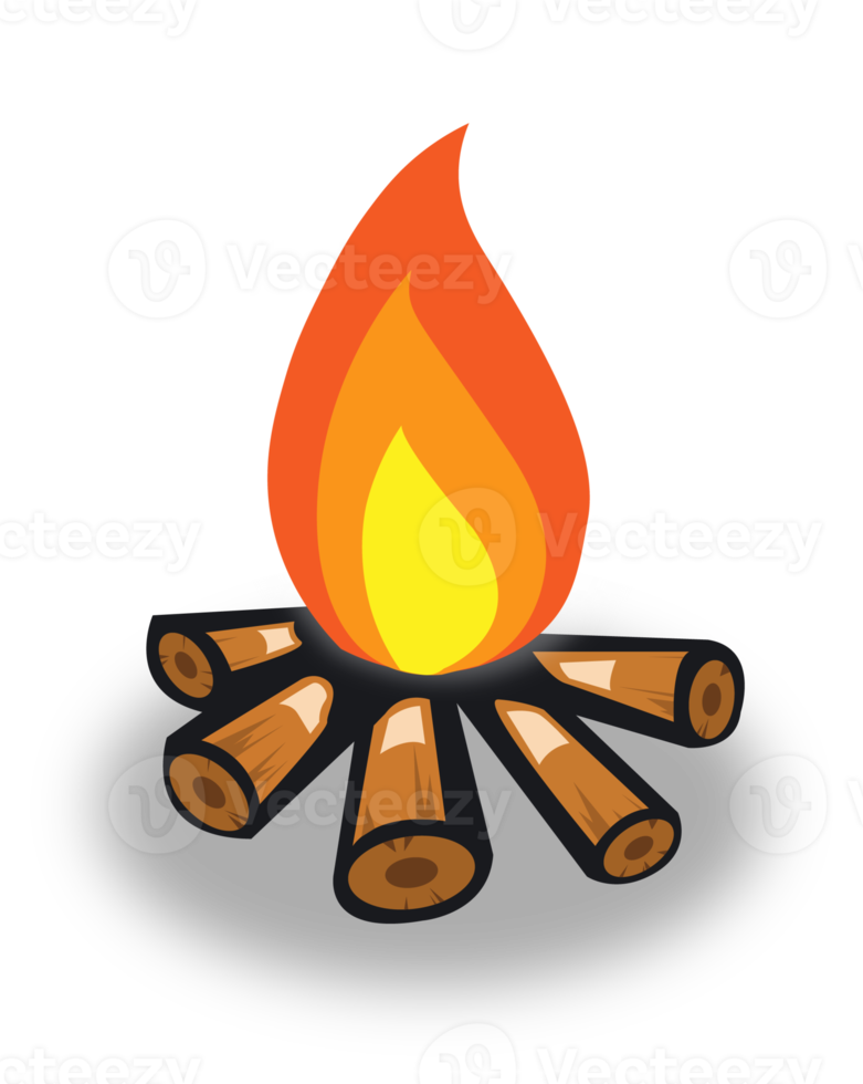 Red fire on wood illustration. Flame interface element. png