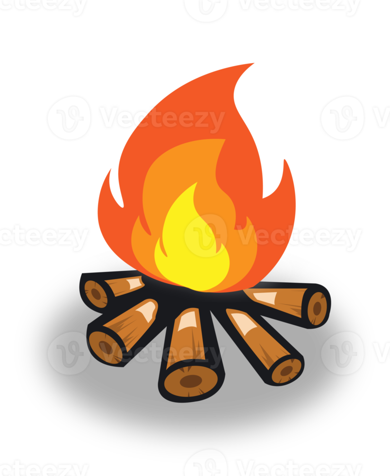 Red fire on wood illustration. Flame interface element. png